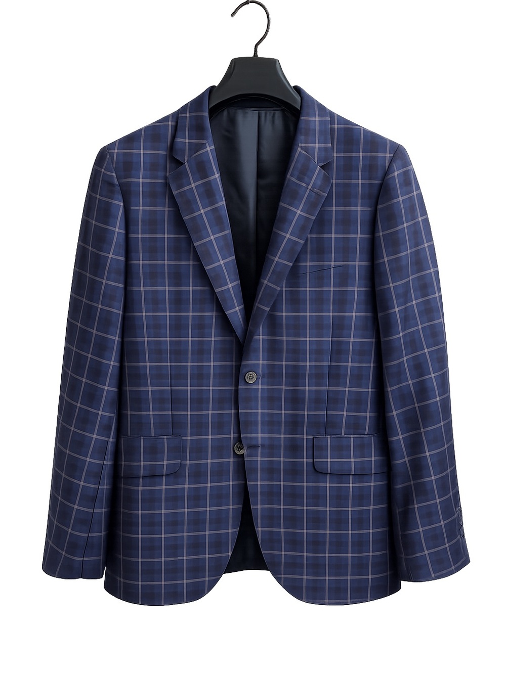 Italian Wool Blue Plaid Blazer Windowpane Tailored Sport Coat R40